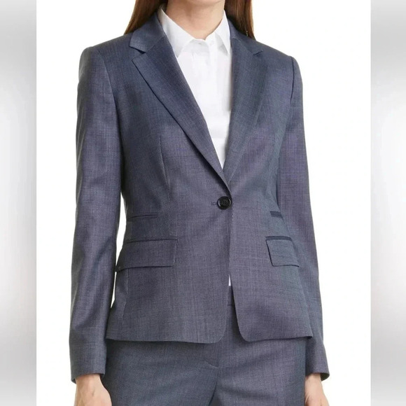 Hugo Boss Jaseia Virgin Wool Blazer Size 12 Navy Single Breasted Business NWT - Picture 16 of 16